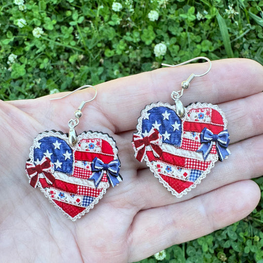 Patriotic Denim Heart Earring Sublimation Blank Kit