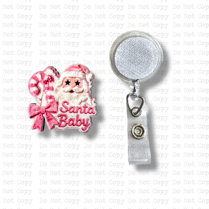Santa Baby Pink Faux Fur Badge Button Sublimation Blank
