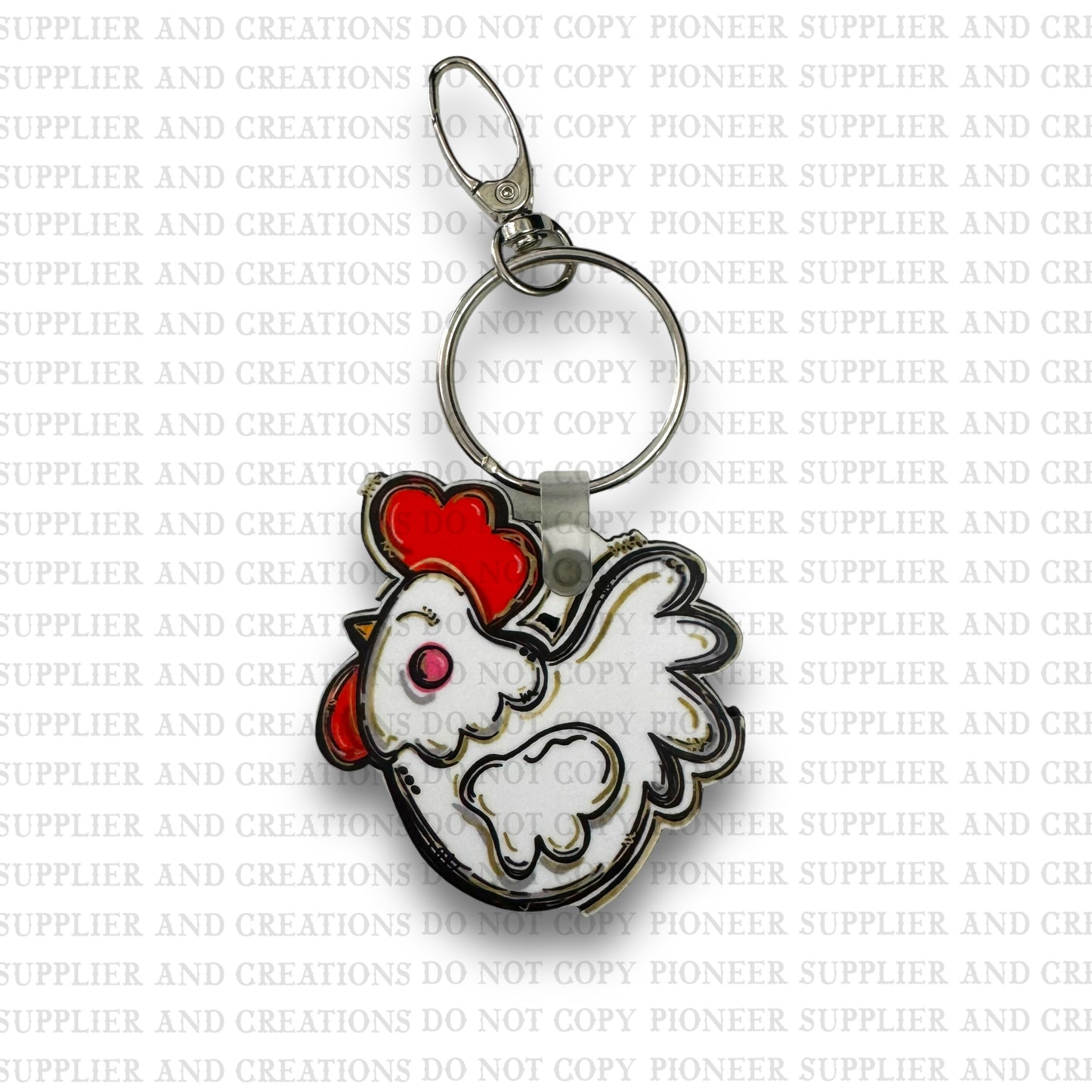 Whimsical White Chicken Keychain Sublimation Blanks | Exclusive Graphx & More