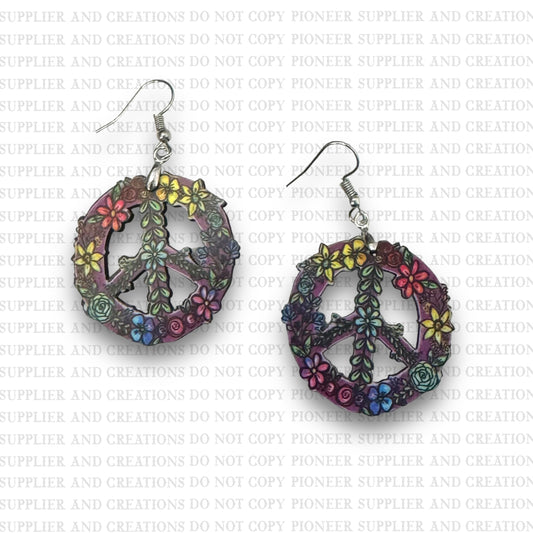 Rainbow Floral Peace Sign Earring Sublimation Blanks | Exclusive Alicia Ray Art