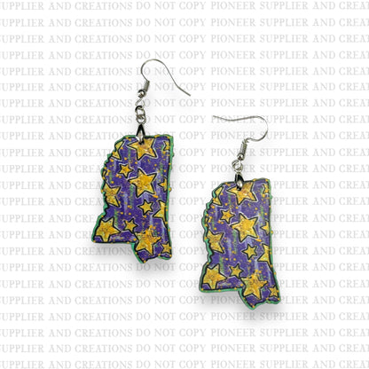 Mississippi Mardi Stars Earring Sublimation Blanks | Exclusive Pixel Pop