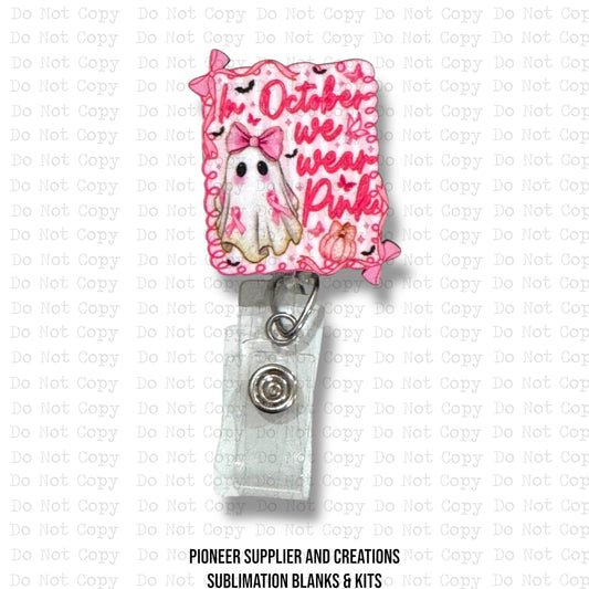 October We Wear Pink Badge Reel Sublimation Blanks | Set of 2