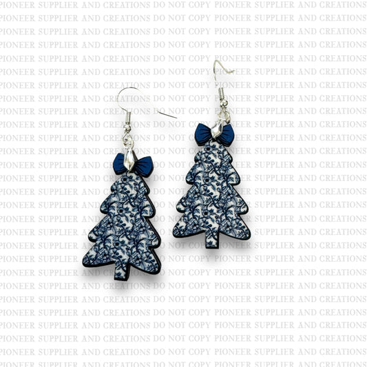 Blue Floral Christmas Tree Earring Sublimation Blank Kits w/ transfers and hardware) | Exclusive