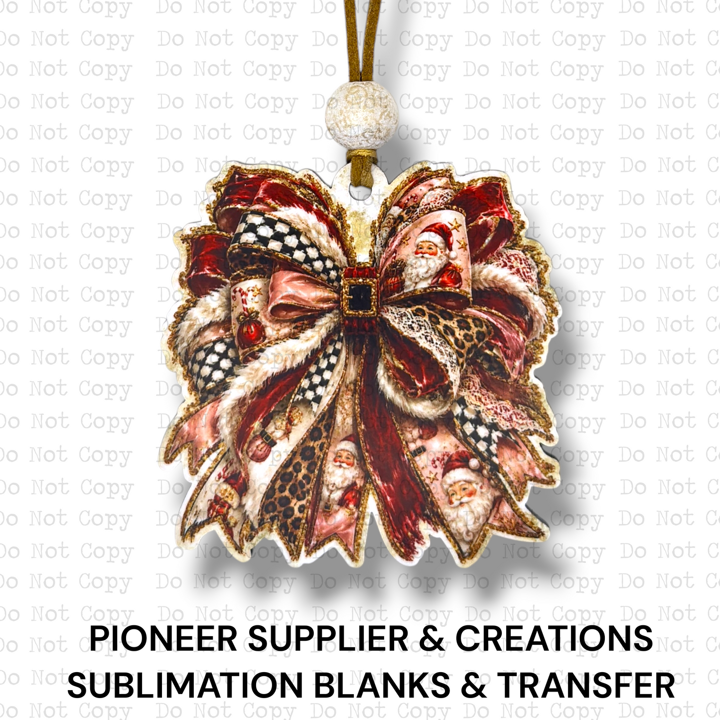 Santa Christmas Bow Ornament Sublimation Blank