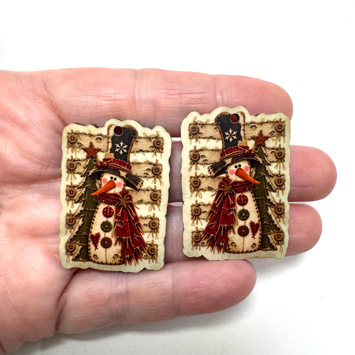 Rustic Snowman With Tree Earring Sublimation Blanks