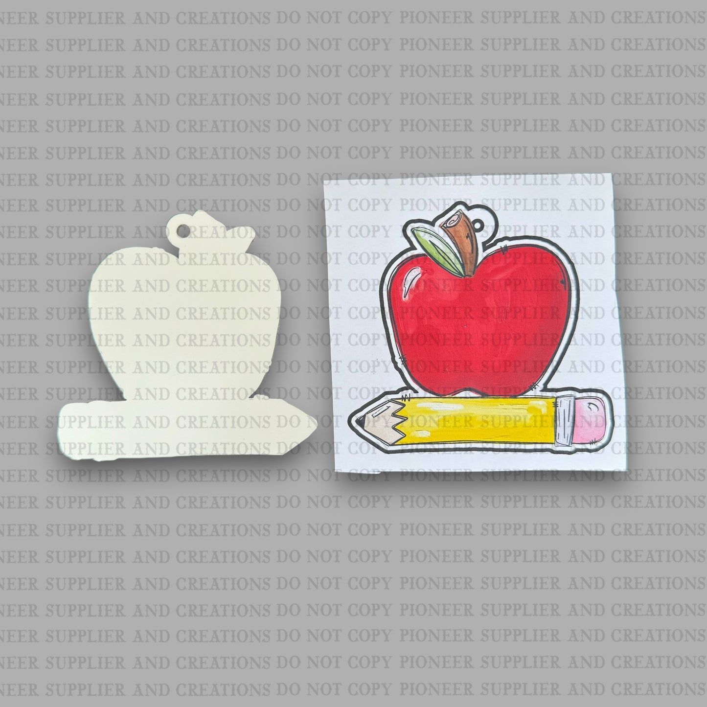 Apple and Pencil Ornament Sublimation Blank and Transfer | Exclusive Alicia Ray Art