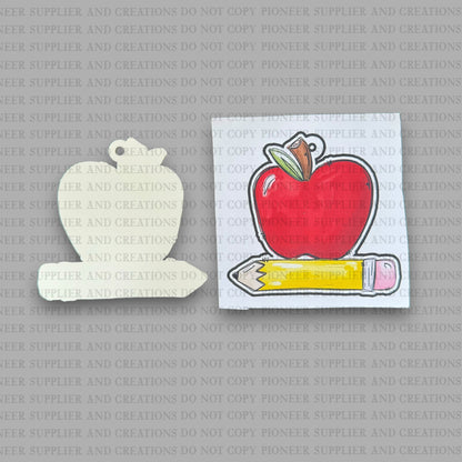 Apple and Pencil Ornament Sublimation Blank and Transfer | Exclusive Alicia Ray Art