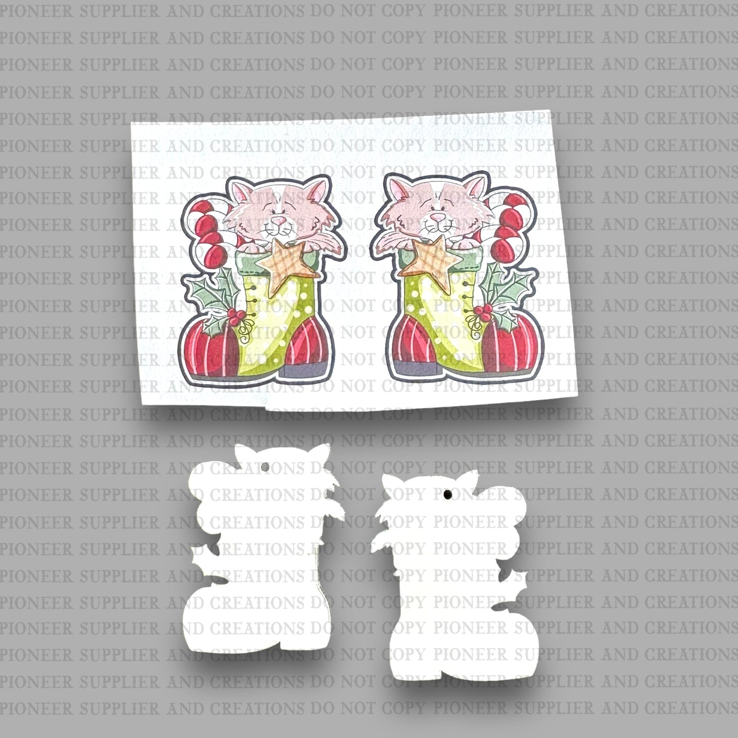 Christmas Stocking Kitty Earring Sublimation Blank Kits w/ transfers and hardware) | Exclusive