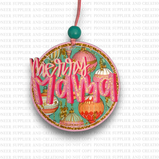 Merry Mama Preppy Ornament Sublimation Blank and Transfer | Exclusive