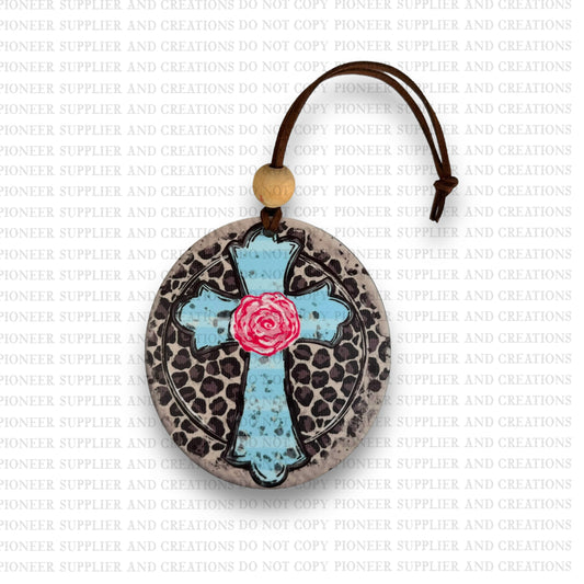 Cheetah Rose Cross Ornament Sublimation Blank and Transfer | Exclusive