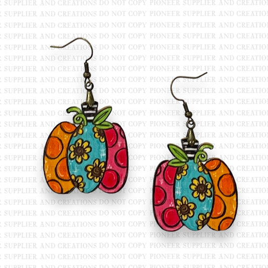 Whimsical Flower Pumpkin Earring Sublimation Blanks | Exclusive Alicia Ray Art
