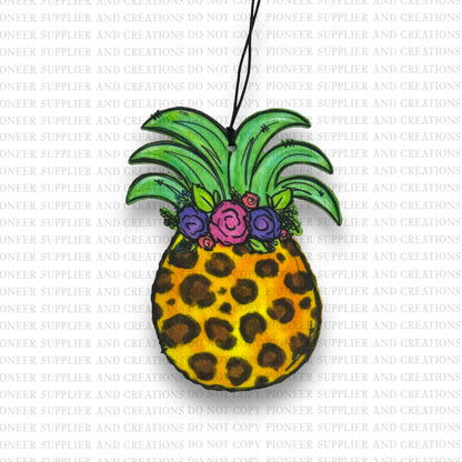 Leopard Pineapple Flower Air Freshener Sublimation Blank | Exclusive Alicia Ray Art