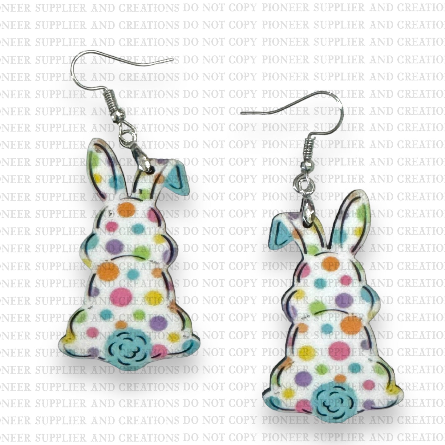 Polkadot White Bunny Earring Sublimation Blank Kit (w/ transfers and hardware) | Exclusive