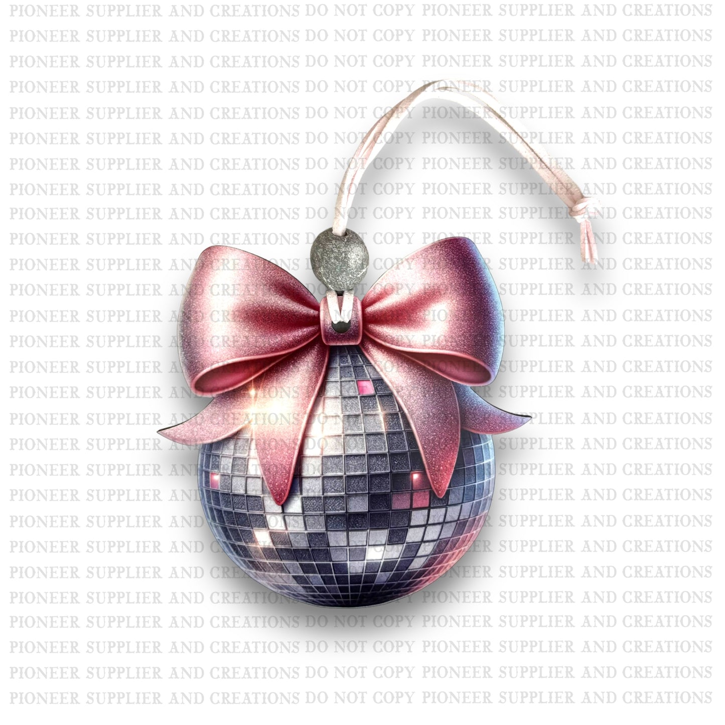 Disco Ball Pink Bow Ornament Sublimation Blank and Transfer | Exclusive