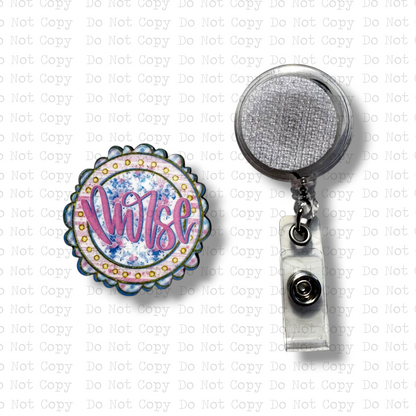 Nurse Floral Scalloped Badge Button Sublimation Blank | Set of 2 CRC
