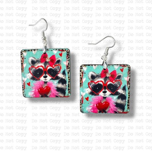 Raccoon Valentine Earring Sublimation Blank Kit