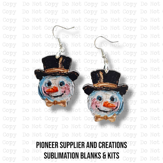 Hand Painted Snowman Earring Sublimation Blank Kit