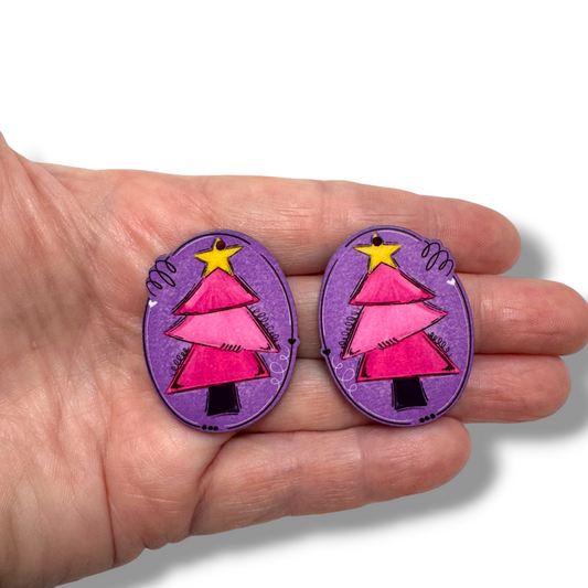 Pink and Purple Christmas Tree Earring Sublimation Blanks | RLD