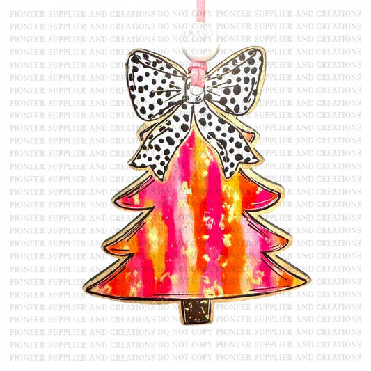 Pink Orange Preppy Tree Ornament Sublimation Blank with TRANSFER OPTION | Exclusive Alicia Ray Art