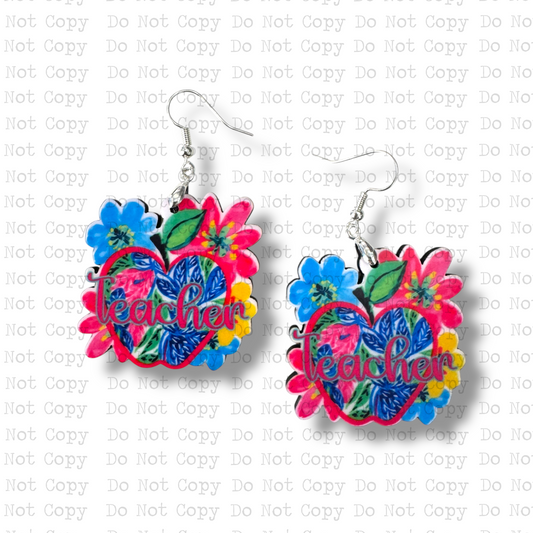 Floral Teacher Earring Sublimation Blank Kit