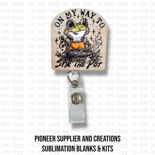 On My Way To Stir The Pot Badge Button Sublimation Blank | Set of 2