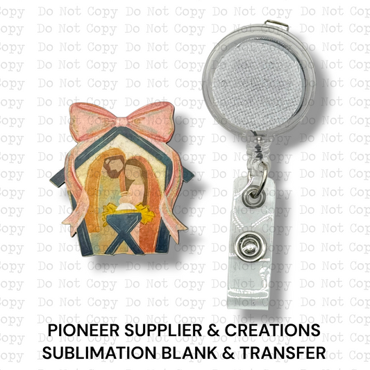 Peachy Pink Bow Nativity Badge Button Sublimation Blank | Set of 2 AED