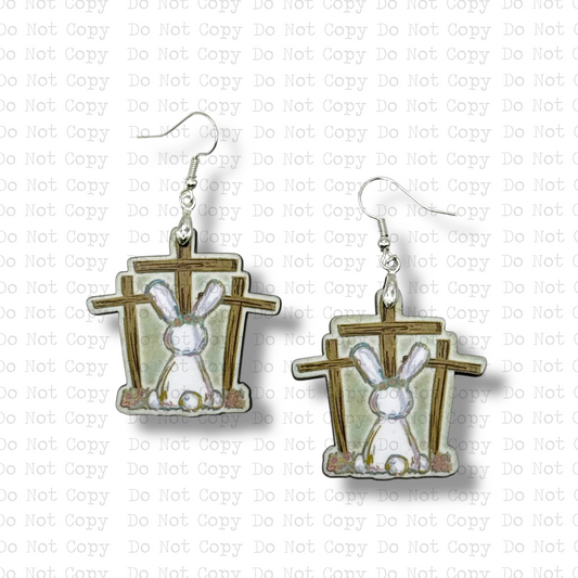Bunny At Cross Earring Sublimation Blank Kit | G&M