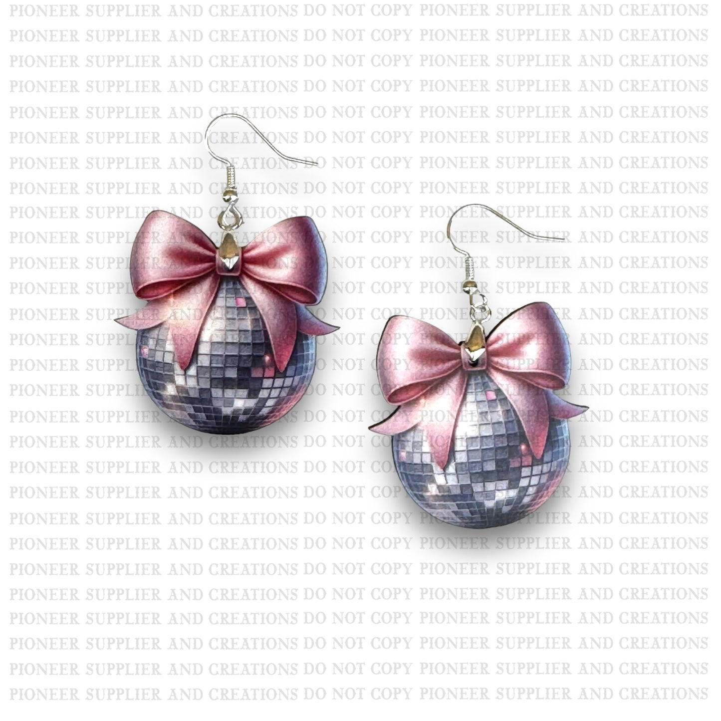 Disco Ball Pink Bow Earring Sublimation Blank Kits w/ transfers and hardware) | Exclusive