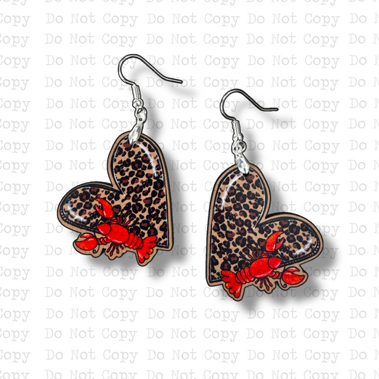 Crawfish Leopard Heart Earring Sublimation Blank Kit