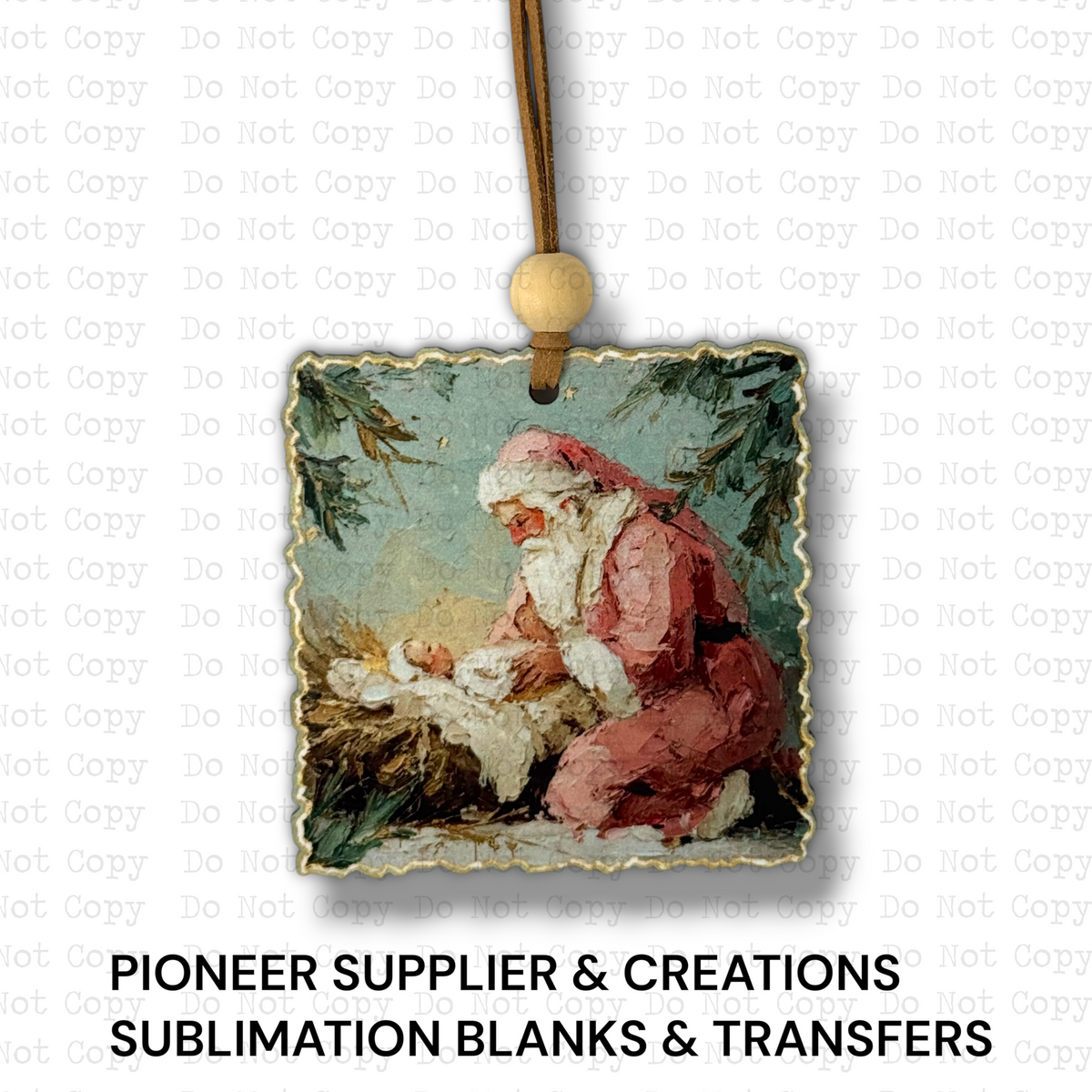 Pink Santa Kneeling Baby Jesus Ornament Sublimation Blank | OHD