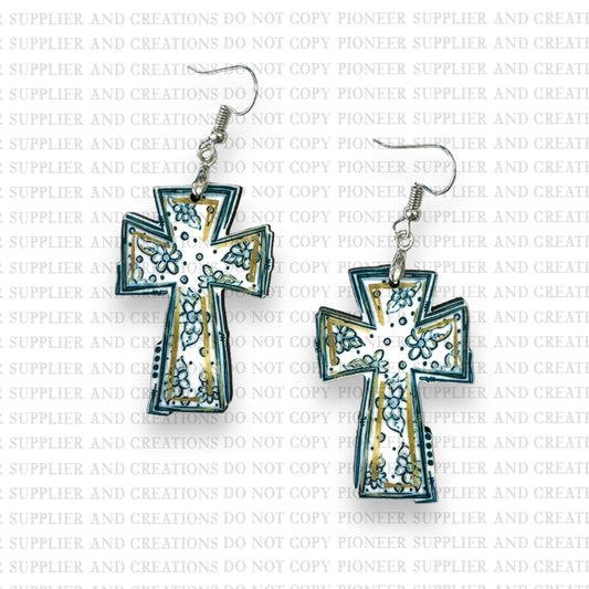 Blue and White Cross Earring Sublimation Blanks | Exclusive Graphx & More