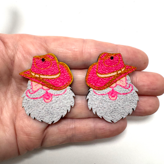 Western Pink Hat Santa Earring Sublimation Blanks| HD&M