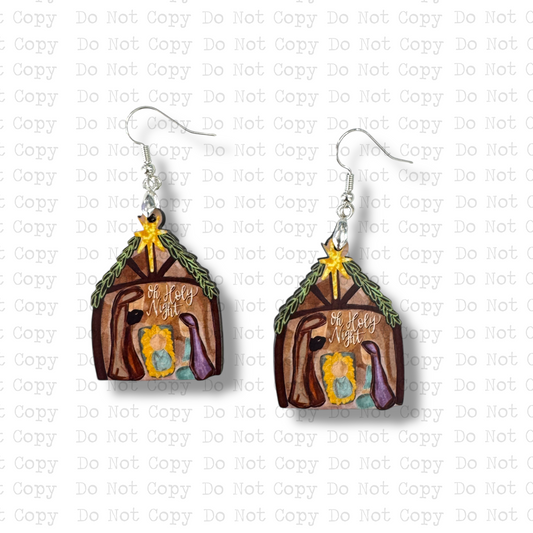 Oh Holy Night Manger Nativity Earring Sublimation Blank Kit