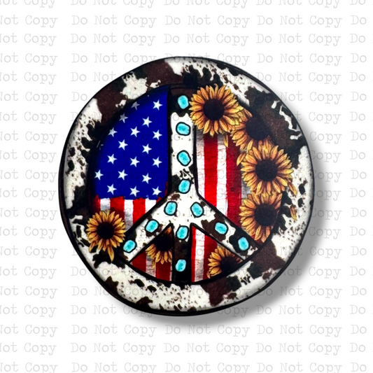 Peace Sign Cowhide Sunflower Badge Button Sublimation Blank | Set of 2