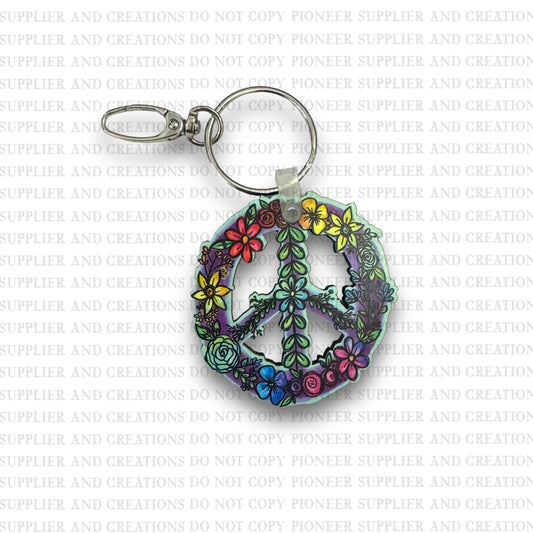Rainbow Floral Peace Sign Keychain Bag Tag Sublimation Blank | Exclusive Alicia Ray Art
