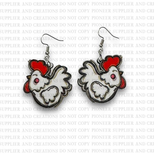 Whimsical White Chicken Earring Sublimation Blanks | Exclusive Graphx & More