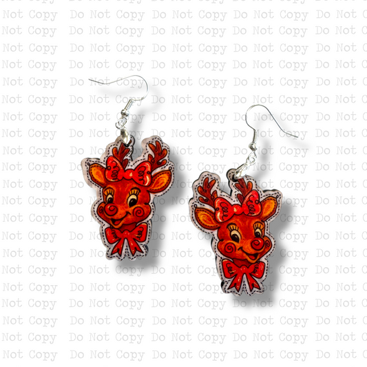 Vintage Bow Reindeer Earring Sublimation Blank Kit