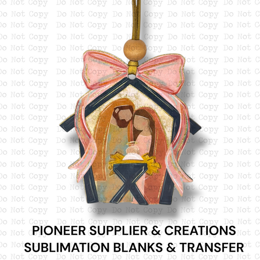 Peachy Pink Bow Nativity Ornament Sublimation Blank | AED