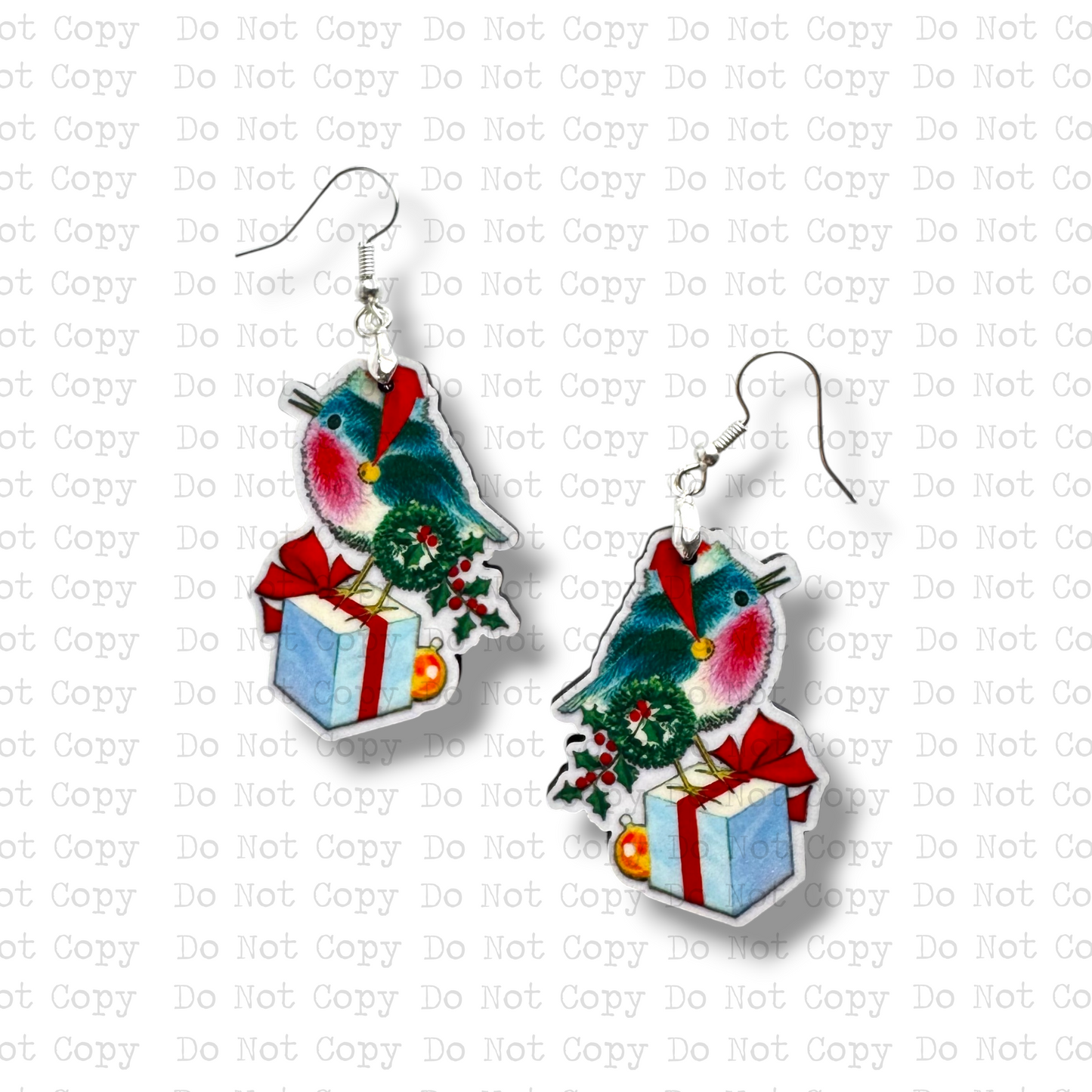 Vintage Bluebird Christmas Earring Sublimation Blanks