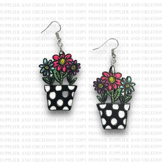 Spring Flower Pot Earring Sublimation Blanks | Exclusive Alicia Ray Art