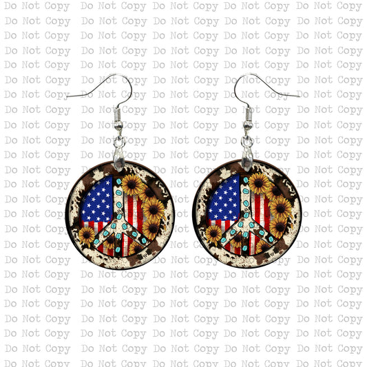 Peace Sign Cowhide Sunflower Earring Sublimation Blank Kits