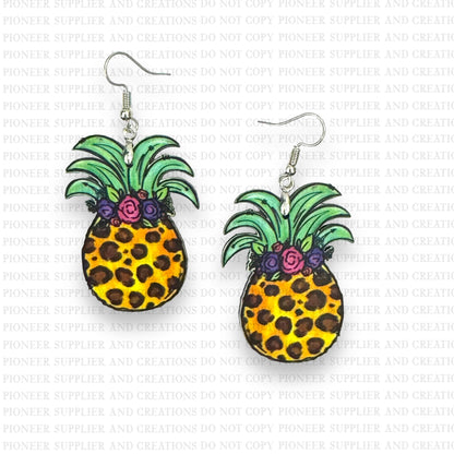 Leopard Pineapple Flower Earring Sublimation Blanks | Exclusive Alicia Ray Art