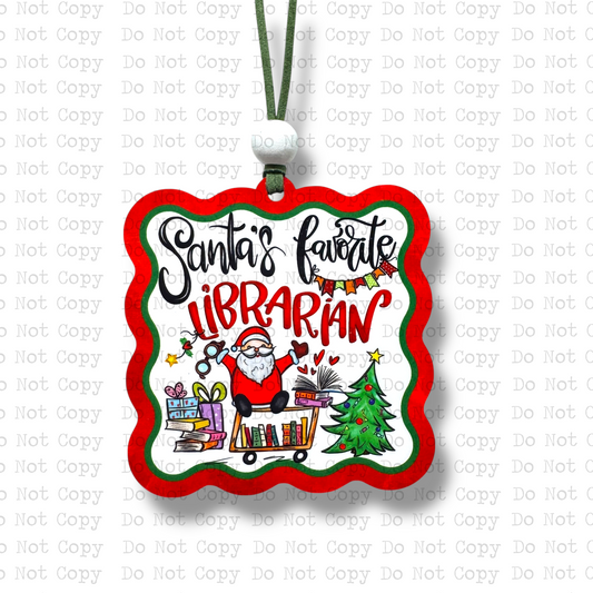 Santa's Favorite Librarian Ornament Sublimation Blank