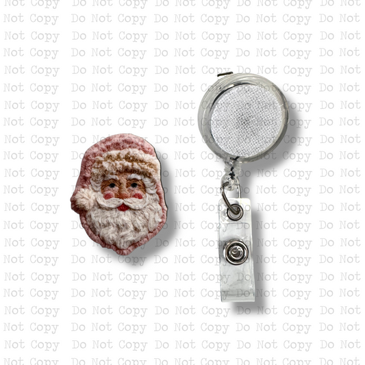 Pink Santa Faux Threaded Badge Button Sublimation Blank