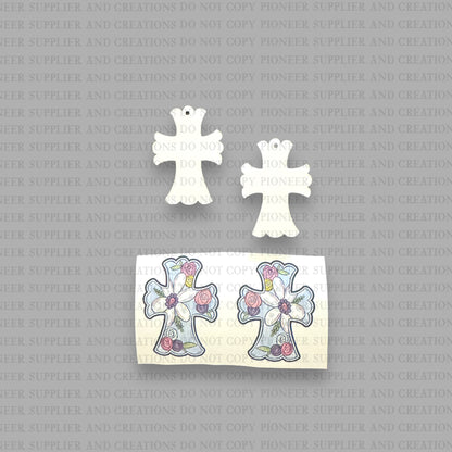 Blue Floral Cross Earring Sublimation Blanks | Exclusive Alicia Ray Art