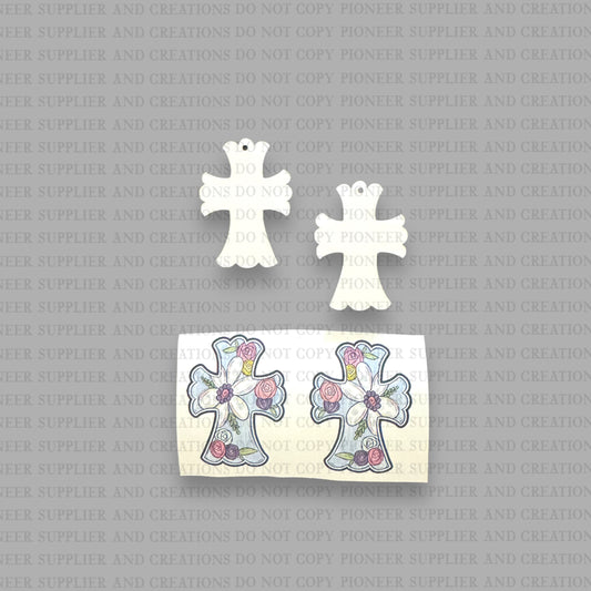 Blue Floral Cross Earring Sublimation Blanks | ARA