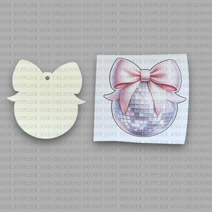 Disco Ball Pink Bow Ornament Sublimation Blank and Transfer | Exclusive