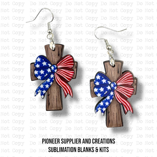 Patriotic Bow Cross Earring Sublimation Blanks