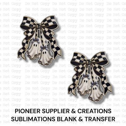 Checkered Bow Ghost Mini Ornaments Sublimation Blank | Set of 2