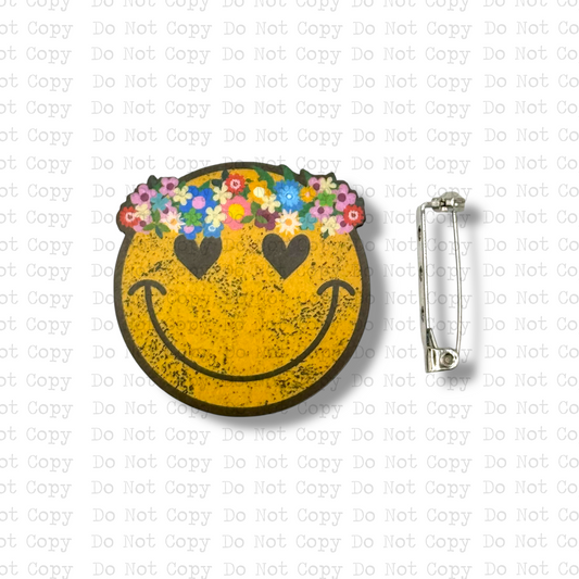 Flower Child Smiley Lapel Pin Sublimation Blank Kit | Set of 2 HD&M